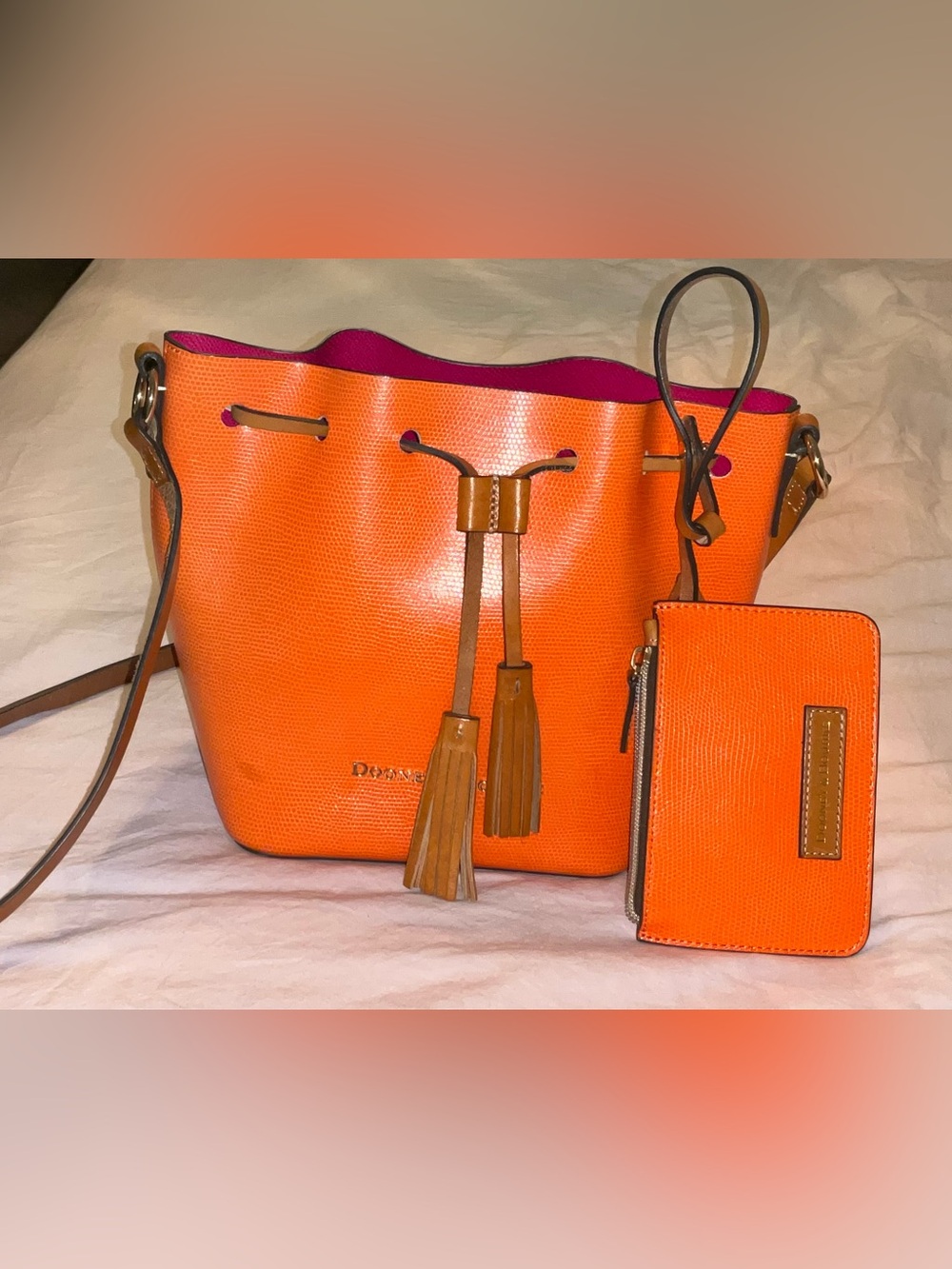 Dooney & Bourke Drawstring Bucket Bag Orange Tote
